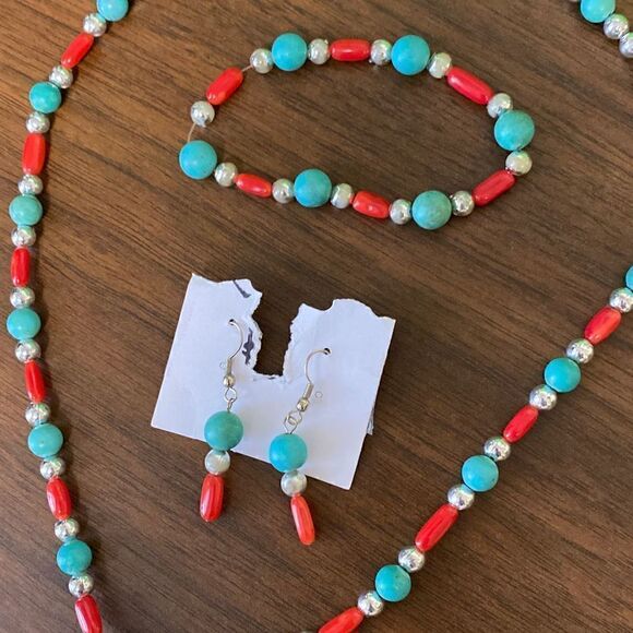Native American Navajo turquoise beaded vintage necklace set - Picture 4 of 5